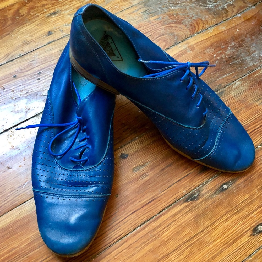 Electric Blue John Fluevog Perforated Oxfords